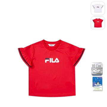 【FILA】KIDS 女童款 吸濕排汗 短袖圓領T恤-紅色 5TEY-4424-RD
