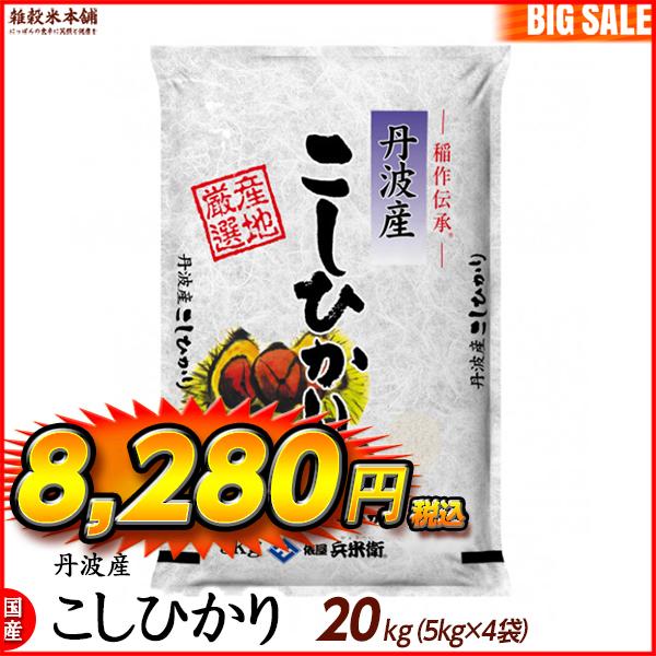 コシヒカリ 20kg(5kg×4袋) 丹波産 選べる 白米 無洗米 令和5年産 単一原料米 ＼セール／