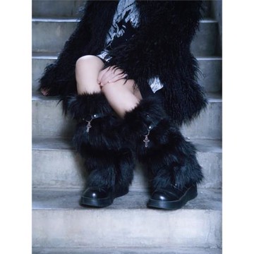 怪糖飾物集原創手工毛絨仿皮草腿套襪套堆堆襪暗黑亞文化秋冬保暖