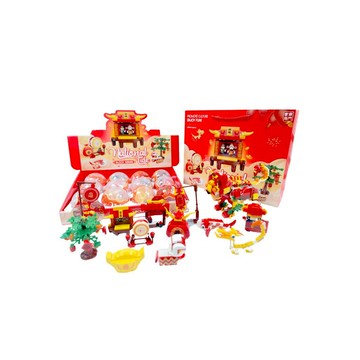 《南門書局》春節扭蛋積木組12顆～財神爺／舞龍舞獅／元寶福帶／發財樹／年獸／鞭炮燈籠／恭喜發財／照財進寶