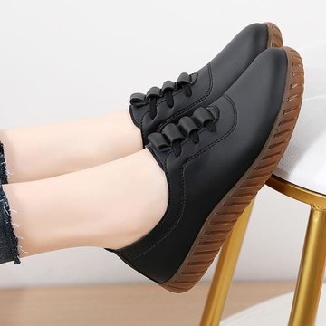 媽媽鞋牛筋底軟底真皮中年秋冬款休閑女鞋防滑平底單鞋一腳蹬皮鞋