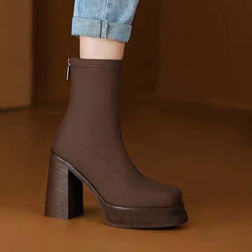 復古防水臺彈力瘦瘦靴厚底高跟鞋