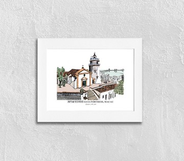 澳門手繪街景挂畫: 東望洋炮台及燈塔