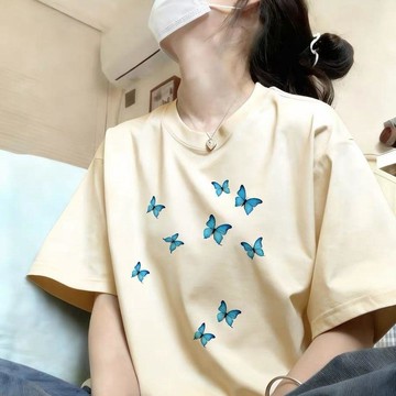 大碼短袖 圓領短袖 t恤女 純棉短T 夏天衣服 大尺碼女裝 韓版上衣 寬鬆短袖 卡通上衣 100kg 女生短袖