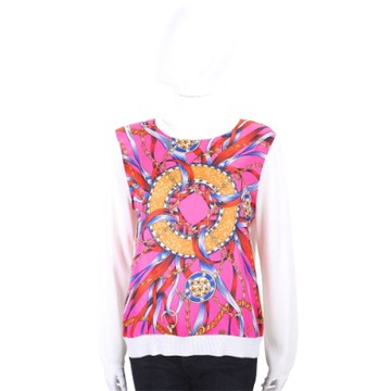 ALLUDE 絲巾布拼接米白色長袖針織羊毛衫