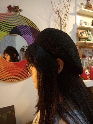 溫暖手織貝雷帽-- 100%羊毛BLACK