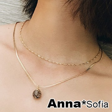 AnnaSofia 霧透紋石 雙層鎖骨鍊項鍊(金系)