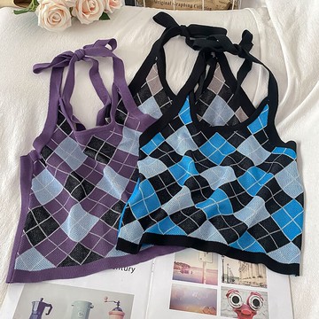 甜辣掛脖上衣女夏季新款內搭打底吊帶辣妹外穿潮修身美背針織背心