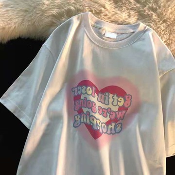 愛心短袖t恤女夏新款寬松ins潮oversize潮牌原宿半袖上衣