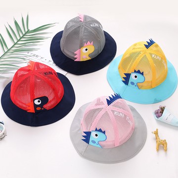 【Arbea】帽子兒童春夏創意新款小恐龍漁夫帽 卡通遮陽沙灘防曬網帽兒童男童女童帽子【B70】