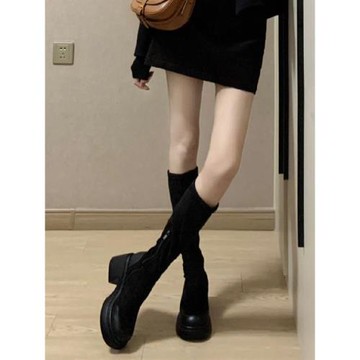 羊皮版！彈力瘦瘦靴不過膝長靴女秋冬小個子直高筒騎士靴子女厚底