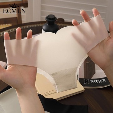ECMLN波浪邊低腰女內褲輕薄透明性感純色T字內褲抗菌褲襠冰絲內褲