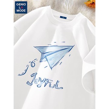 Genio Lamode短袖t恤男女夏季高級感紙飛機印花小眾純棉休閑半袖