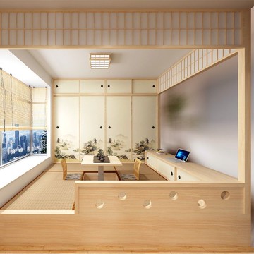 榻榻米定制白蠟木儲物地臺整體衣柜書房兒童床客廳格子門一體YY074