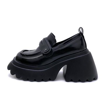 日系樂福鞋女夏季新款小個子增高厚底超高跟單鞋方頭粗跟JK小皮鞋