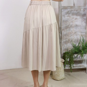 【Hana Mokuba】花木馬日系女裝鬆緊腰不對稱氣質長裙