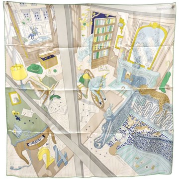 HERMES 愛馬仕 綠色 Mystere au 24 絲綢 絲巾 90x90 【二手名牌BRAND OFF】