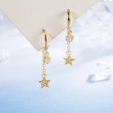 Sweet Air L41 日韓流行耳飾 S925銀針 唯美長款星星鋯石閃耀耳飾 針式耳扣 耳針 耳環