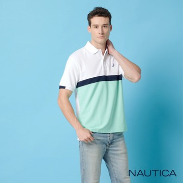 Nautica 男裝 品味非凡棉質短袖POLO衫-白綠色