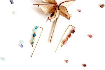 【UNA-優娜手作】女人的氣息 - 銅耳掛式 黃銅 客製化 天然寶石