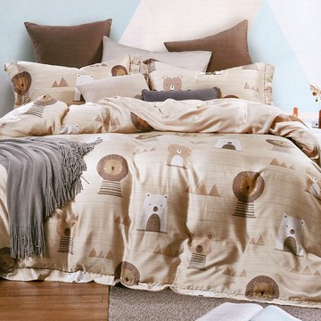 LoveCity 寢城之戀 50支100%萊賽爾天絲床包枕套2件組 台灣製 床包 + 枕套  單人3.5尺  萌之熊 米色