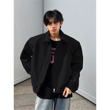 黑色墊肩短款外套男款秋季薄款潮牌痞帥高級感男裝美式飛行員夾克