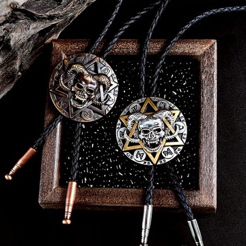 深淵召喚 保羅領帶 Bolo Tie 皮革項鍊 皮繩領帶 領繩領帶 骷髏頭