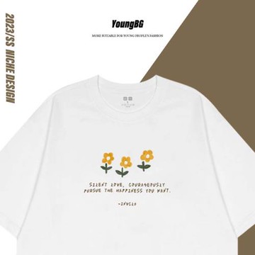 YoungBG NICHE DESIGN 夏季日系休閑小清新印花寬松純棉百搭上衣