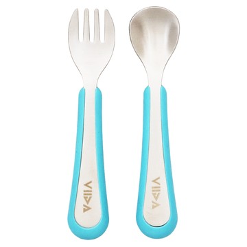 VIIDA Soufflé 抗菌不鏽鋼叉匙組 (S)  湯匙36g + 叉子34g  湖水綠  1組