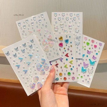 💎臺灣出💎彩色蝴蝶貝殼鑽石臉貼美人魚尾珍珠臉貼女孩舞臺表演妝貼兒童髮飾