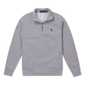 Polo Ralph Lauren RL 熱銷刺繡小馬立領半開襟雙面針織大學T恤(鋪棉款)-灰色