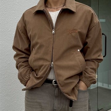 正韓刺繡翻領燈芯絨雙拉鍊夾克外套 3色 YUPPIE 現貨優惠商品