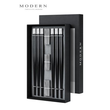 摩登MODERN輕奢高檔黑檀尖頭木筷子家用禮盒餐具新婚喬遷新居禮物