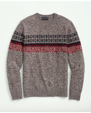 Brooks Brothers Men's Merino Wool Intarsia Fair Isle Crewneck Sweater | Brown | Size XL