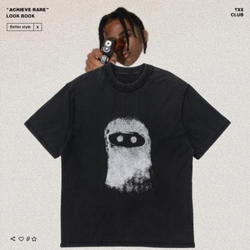 Arnodefrance蒙面人洗水做舊Vintage美式高街反穿男女寬松短袖T恤