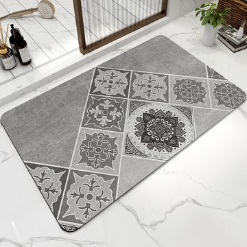波蘭復古花磚珪藻土軟式地墊【漫舞繡球-岩灰45*70】 珪藻土地墊 速乾 吸水  廚房 軟式地墊 浴室地墊   軟地墊 浴室 矽藻土地墊 柔軟
