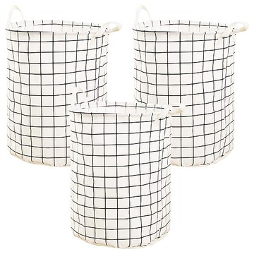 棉麻兒童收納籃 貼心防水居家收納  42 x 30cm  白格子款  3個