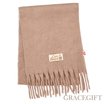 【Grace Gift】Care Bears-溫柔小熊純色流蘇仿羊絨圍巾 淺咖