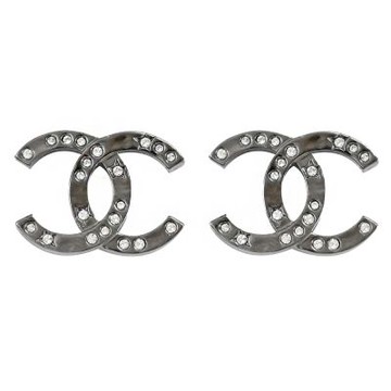 CHANEL 鑲嵌水鑽雙C LOGO耳針式耳環(銀)