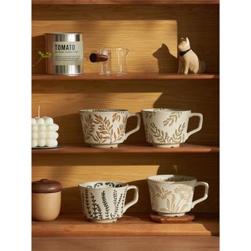 肆月復古咖啡杯子套裝客廳待客喝水杯大容量小眾家用一人一色茶杯