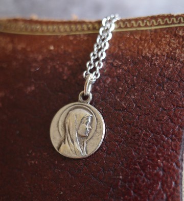 古董法國雙面聖母 聖母顯靈 信仰項鍊 A74