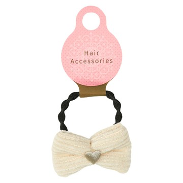 akachan honpo - 毛茸茸愛心蝴蝶結髮圈-米白色