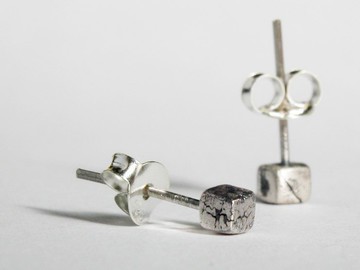 方塊裂紋純銀耳環