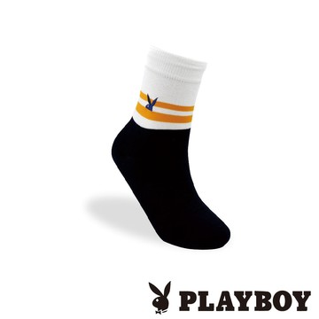 【襪款任選3雙$299、6雙$511】PLAYBOY 半兔刺繡橫條休閒男襪-丈青(BX0124)