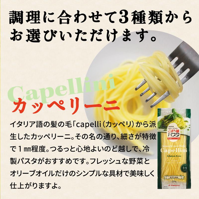 パスタ グルテンフリー こまち麺パスタ カッペリーニ 250g×3袋 (6食入) 送料無料 お米のパスタ 無塩 早ゆで 国産 半生麺