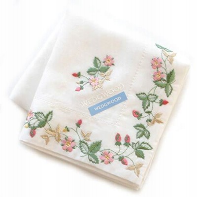 【WEDGWOOD】ウェッジウッド刺繍ハンカチ (マルチ) ワイルドストロベリー [綿100％] 婦人 46cm 138017-2201-96