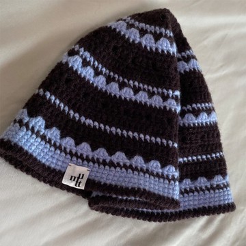 條紋漁夫帽，棕藍色 (春夏/秋冬)