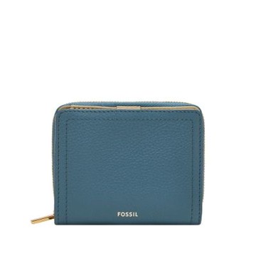 【FOSSIL】Logan 迷你多功能真皮RFID防盜短夾-藍色 SL7923106