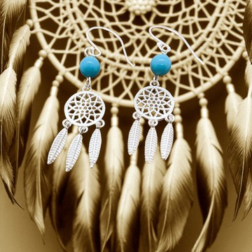 純銀 捕夢器 925 防敏感 粉藍 施華洛珠耳環