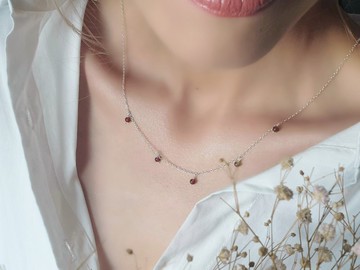 果實纍纍 Ruby 迷你紅寶石項鍊 鎖骨鍊 可調長度 SV925/14KGF